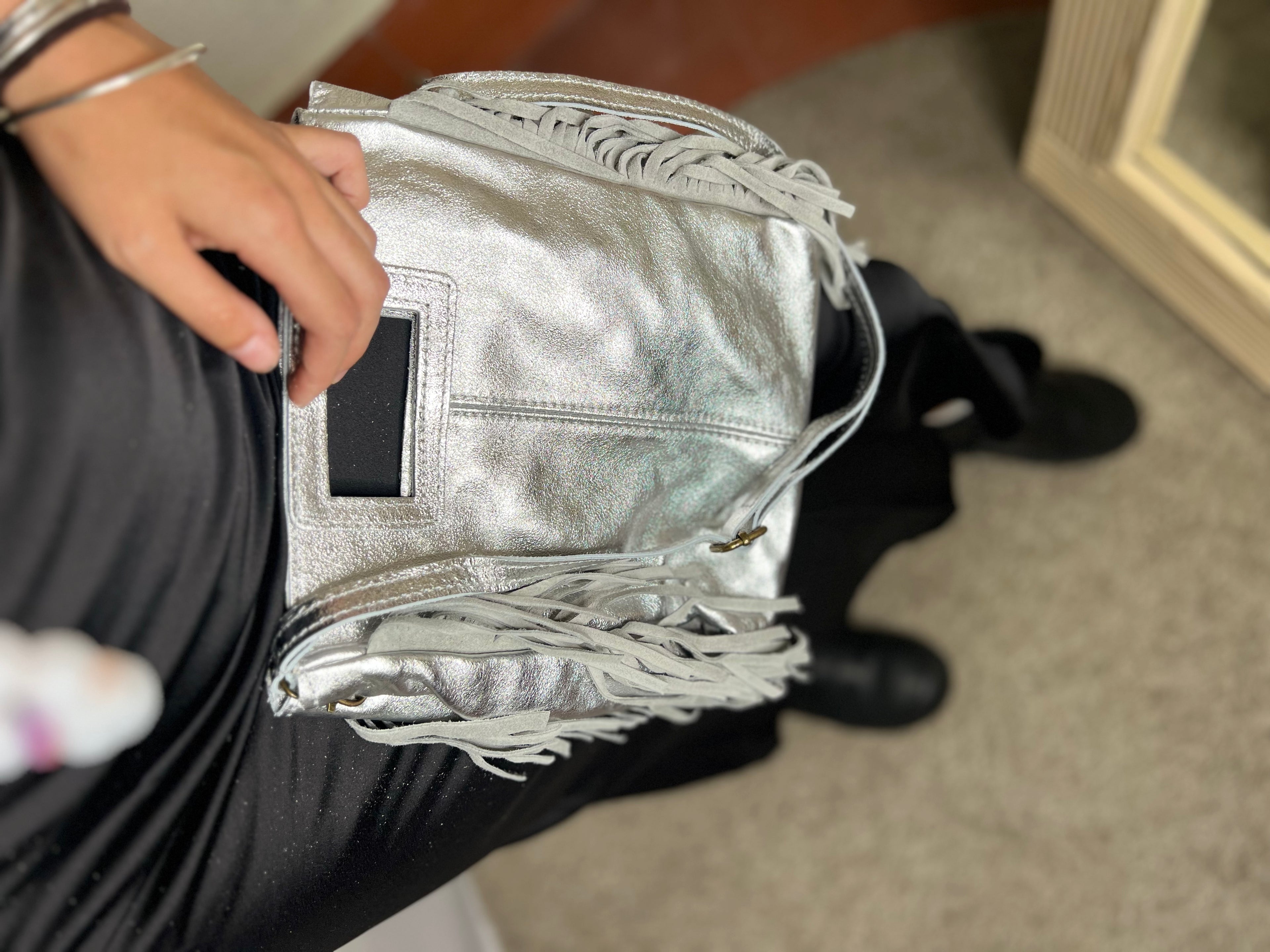 Sac Velvet Argenté à franges - Modine Studio