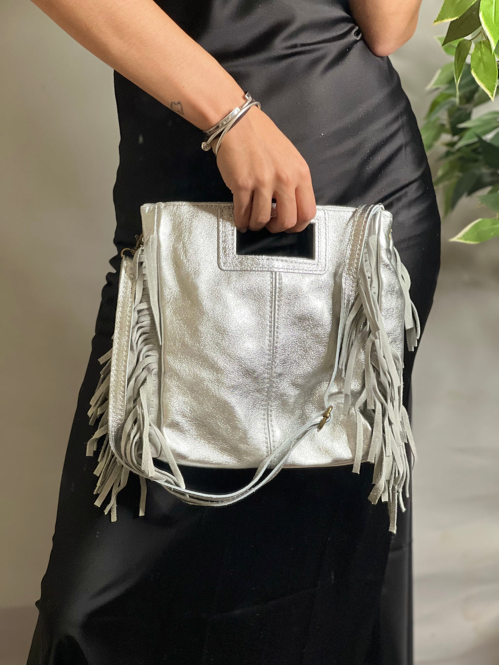 Sac Velvet Argenté à franges - Modine Studio