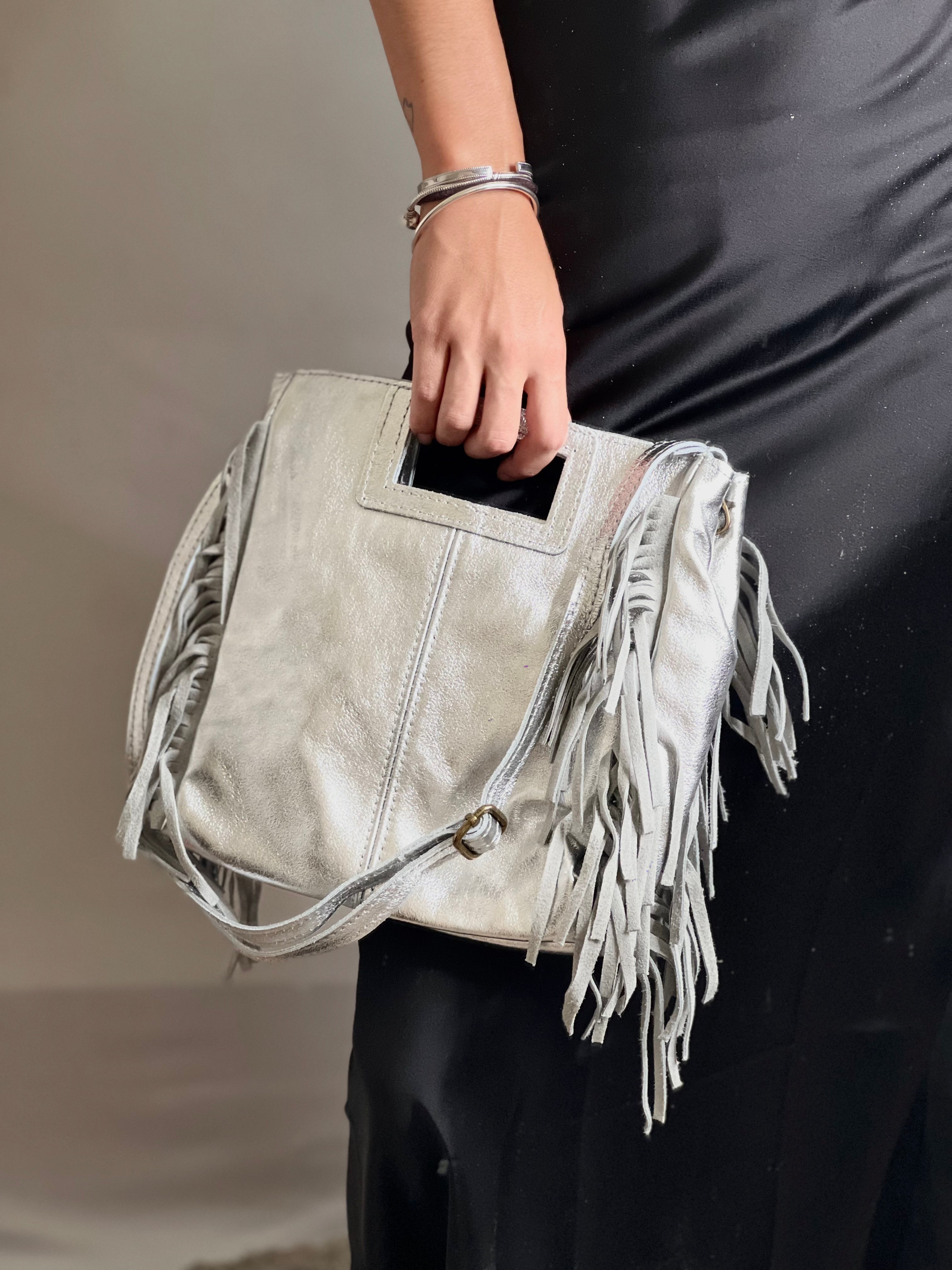 Sac Velvet Argenté à franges - Modine Studio